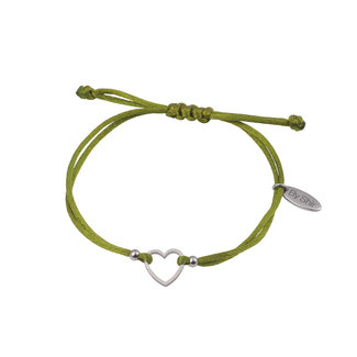 By Shir Bracelet silk cord green heart Stainless steel