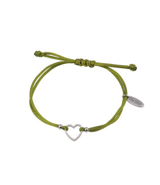 By Shir Bracelet silk cord green heart Stainless steel