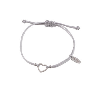 By Shir Bracelet silk cord gray heart Stainless steel