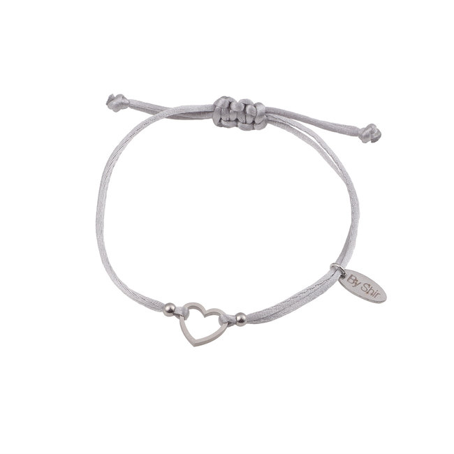 By Shir Bracelet silk cord gray heart Stainless steel