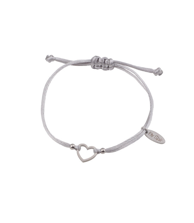 By Shir Bracelet silk cord gray heart Stainless steel