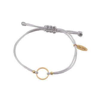 By Shir Armband silk koord grijs rondje (verguld) edelstaal