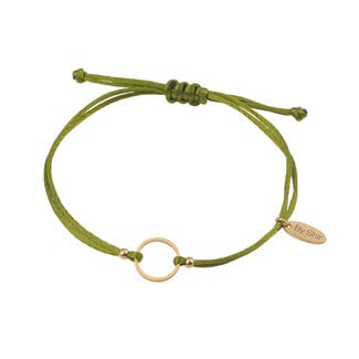 By Shir Armband silk koord groen rondje (verguld) edelstaal