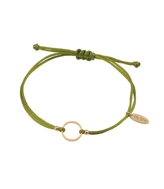 By Shir Armband silk koord groen rondje (verguld) edelstaal