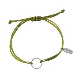 By Shir Armband silk koord groen rondje Edelstaal