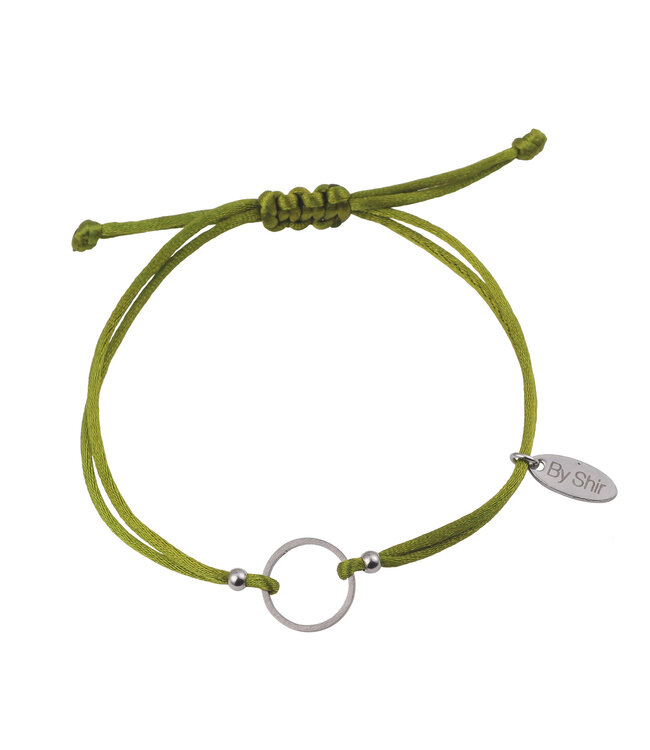 By Shir Bracelet silk cord green circle stainless steel