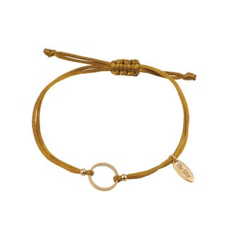 By Shir Armband silk koord olijf rondje (verguld) edelstaal