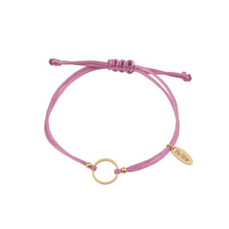 By Shir Armband silk koord roze rondje (verguld) edelstaal