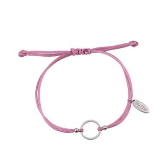 By Shir Armband silk koord roze rondje Edelstaal