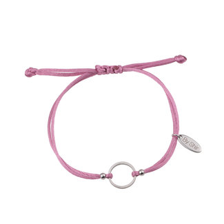 By Shir Bracelet silk cord pink circle stainless steel