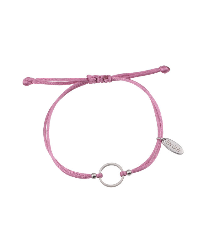 By Shir Armband aus Seidenschnur mit rosa Rundem Edelstahl
