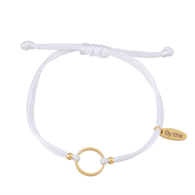 By Shir Armband silk koord wit rondje (verguld) edelstaal