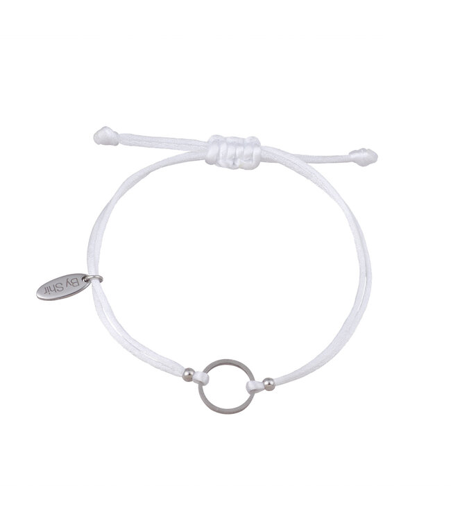 By Shir Armband silk koord wit rondje Edelstaal