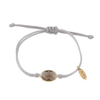 By Shir Armband silk koord grijs steen grijs (verguld) edelstaal