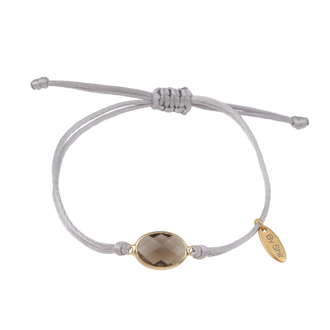 By Shir Armband silk koord grijs steen grijs (verguld) edelstaal