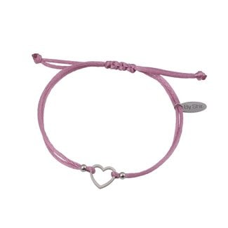 By Shir Armband silk koord roze hartje Edelstaal