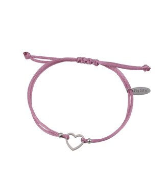 By Shir Bracelet silk cord pink heart Stainless steel