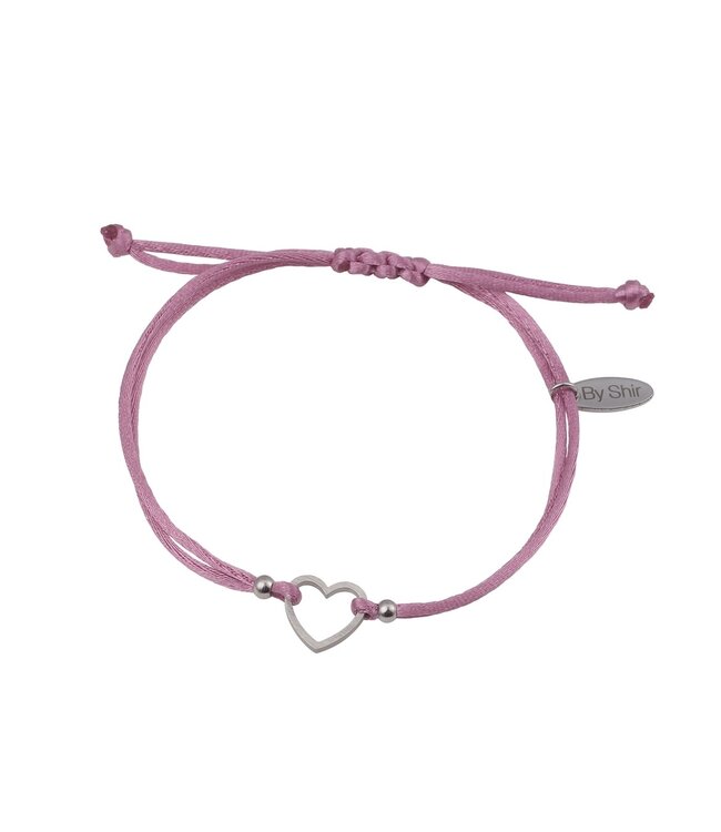By Shir Armband silk koord roze hartje Edelstaal