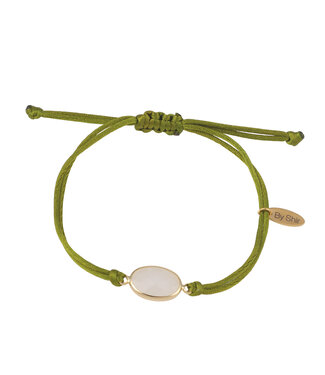 By Shir Bracelet silk cord green stone white