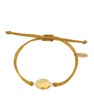 By Shir Armband aus Seidenband mit olivgrünen Steinen und braunem