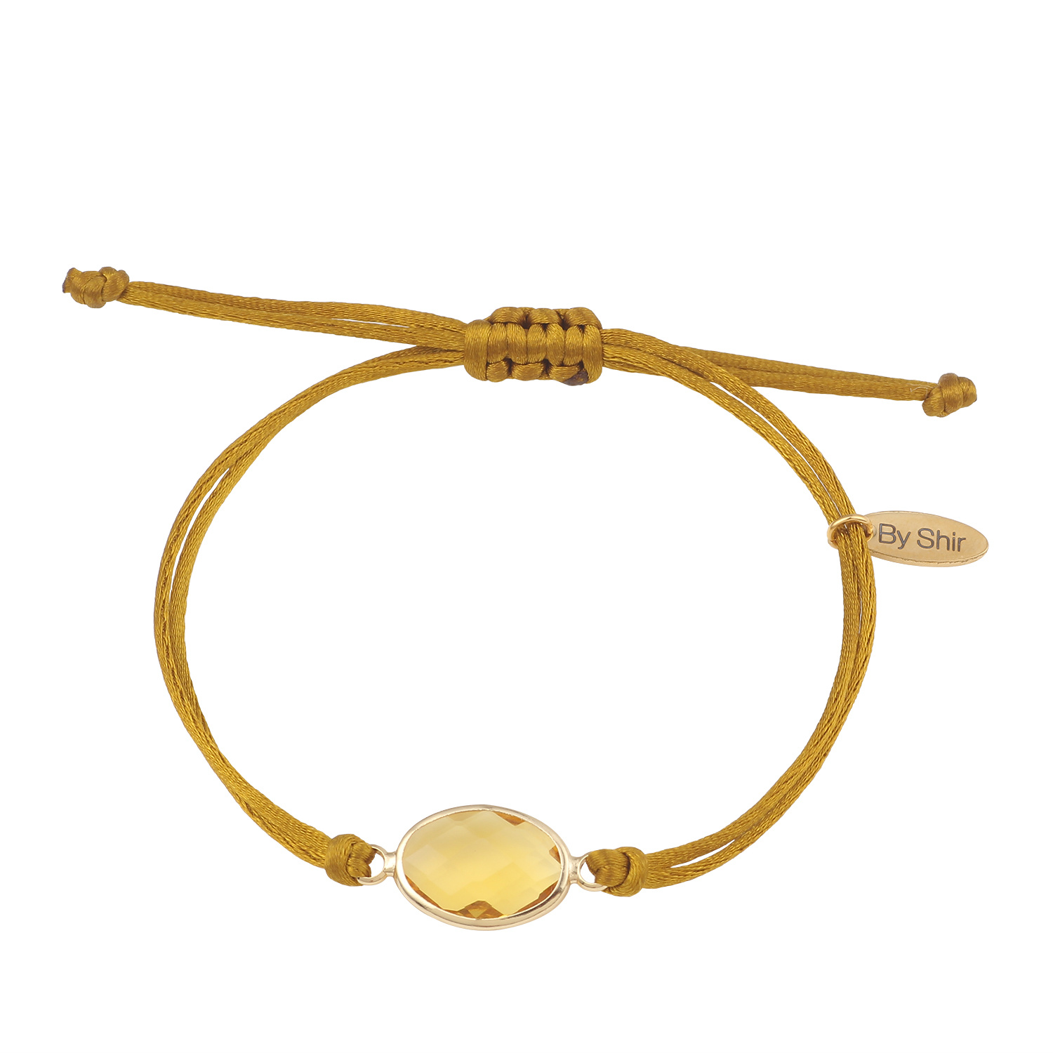 Moedig aan Pest lood Armband silk koord Olijf steen bruin goud - By Shir Originals