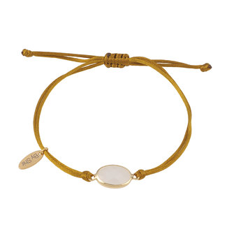 By Shir Armband silk koord olijf steen wit