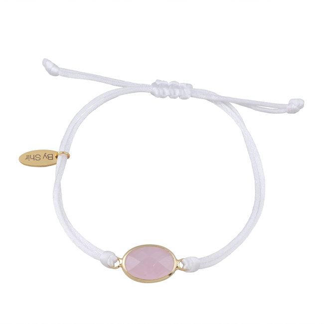 By Shir Armband silk koord wit steen roze