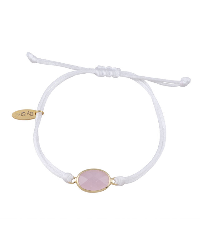 By Shir Armband silk koord wit steen roze