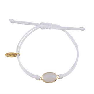 By Shir Armband silk koord wit steen wit
