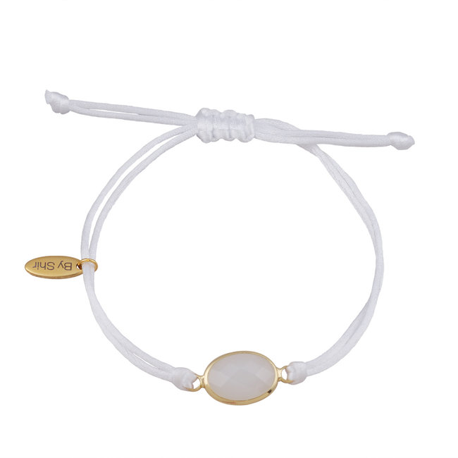 By Shir Armband silk koord wit steen wit