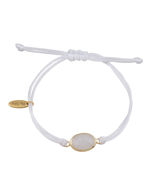 By Shir Armband silk koord wit steen wit