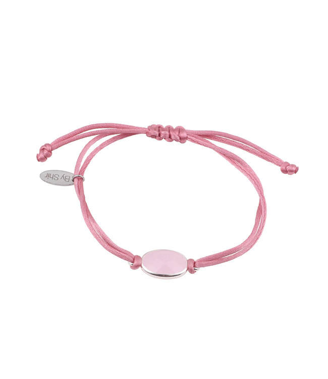 By Shir Armband silk koord roze steen roze