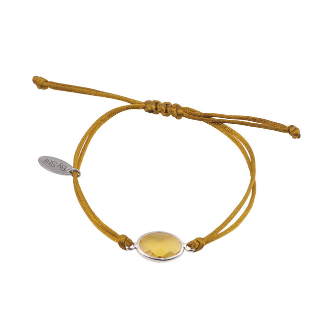 By Shir Armband silk koord olijf steen bruin