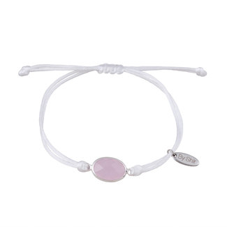By Shir Armband silk koord wit steen roze
