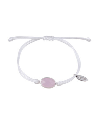 By Shir Armband silk koord wit steen roze