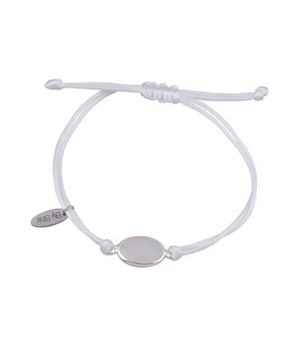 By Shir Armband silk koord wit steen wit
