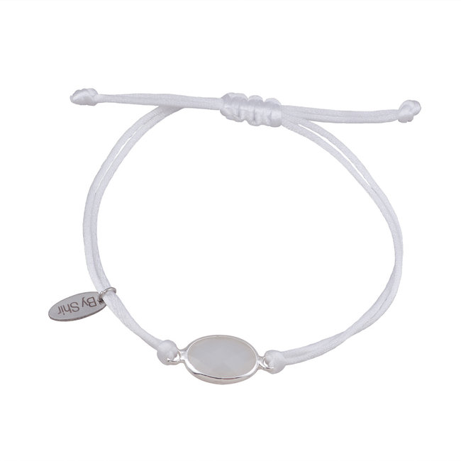 By Shir Armband silk koord wit steen wit