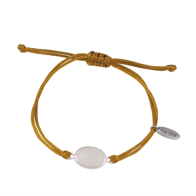 By Shir Armband silk koord olijf steen wit