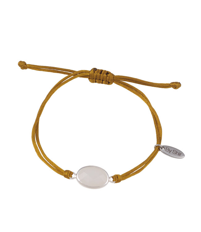 By Shir Armband silk koord olijf steen wit