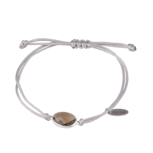 By Shir Armband silk koord grijs steen grijs