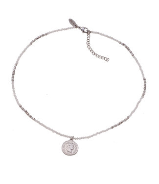 By Shir Ketting kort edelstenen Howliet wit met muntje edelstaal