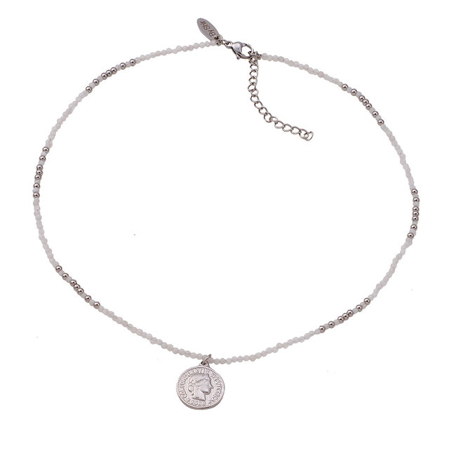 By Shir Ketting kort edelstenen Howliet wit met muntje edelstaal