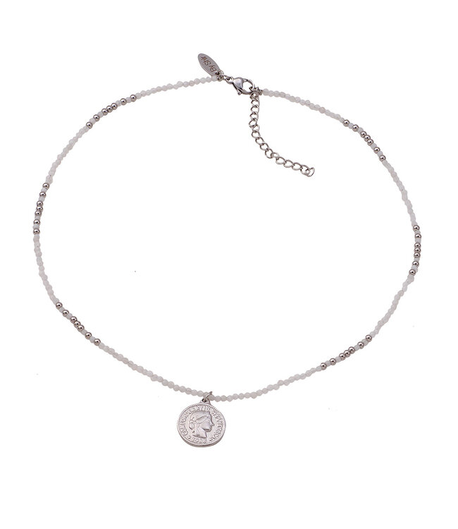 By Shir Ketting kort edelstenen Howliet wit met muntje edelstaal