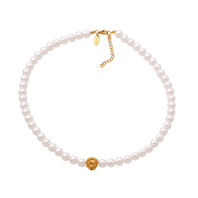 By Shir Necklace of Pearls with Leopard