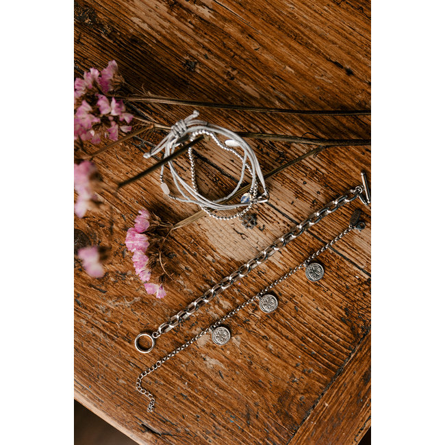 By Shir Armband silk koord olijf steen wit