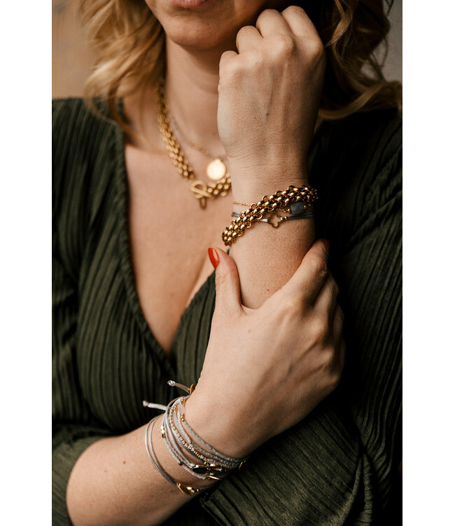 By Shir Armband silk koord grijs steen grijs (verguld) edelstaal