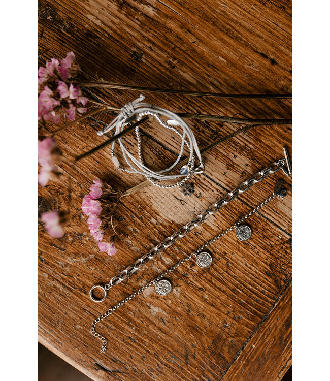 By Shir Armband Seidenband weiß mit rundem Edelstahl