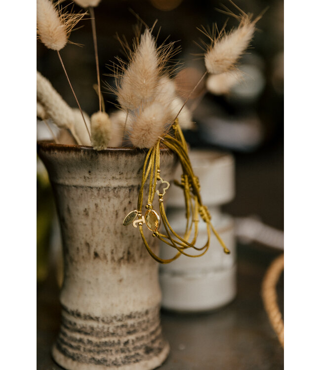 By Shir Bracelet silk cord olive heart stainless steel (gold plated)