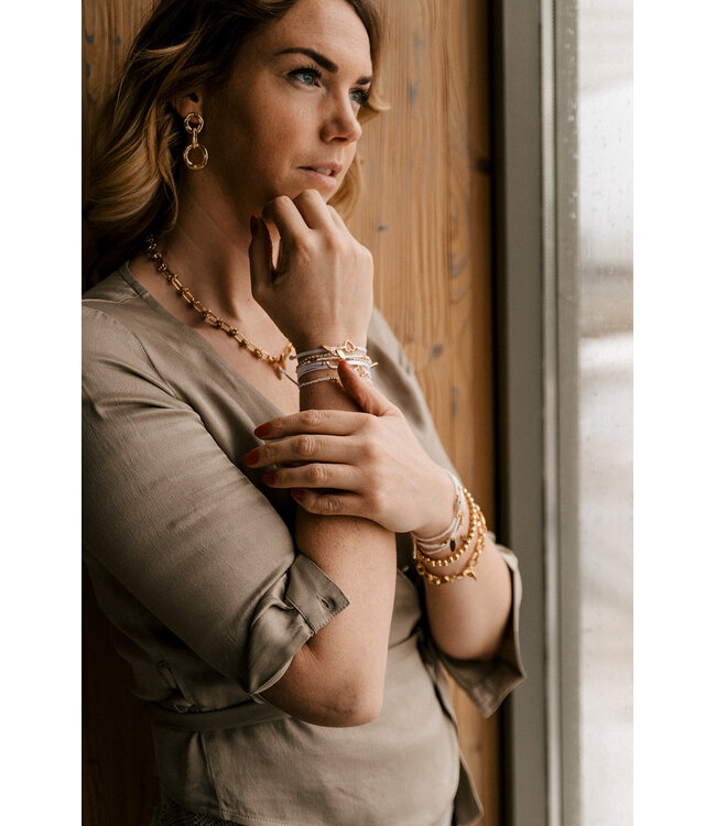 By Shir Armband silk koord wit hartje (verguld) edelstaal