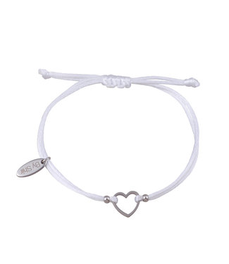By Shir Armband silk koord wit hartje Edelstaal